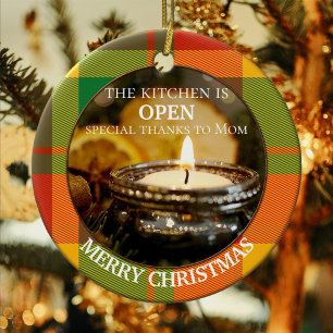 Your Photo Plaid Kitchen Personalised Christmas Ceramic Ornament