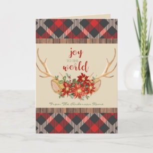 YOUR PHOTO   Plaid Woodland Antlers Christmas Holiday Card