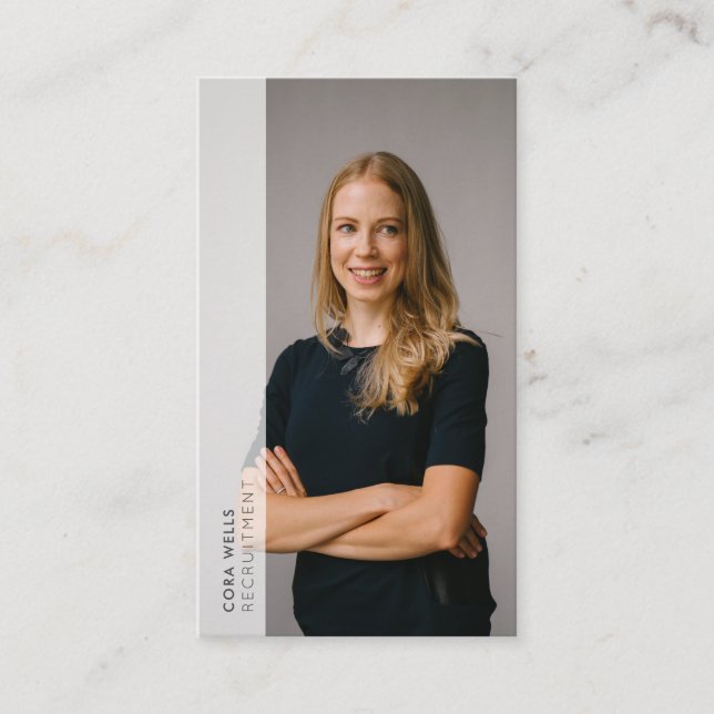 Your photo portrait, white opaque border modern business card (Front)