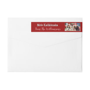Your Photo Red Mele Kalikimaka Return Address Wrap Around Label