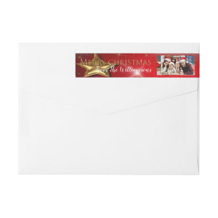 Your Photo Red Merry Christmas Return Address Wrap Around Label