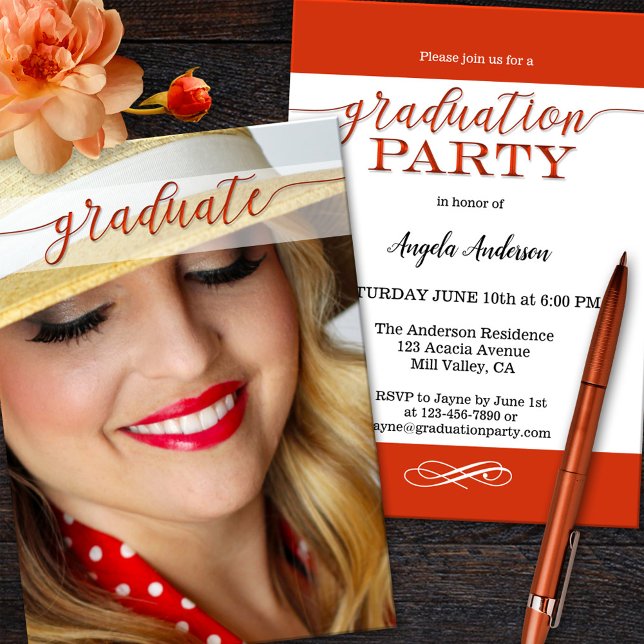 Your Photo Red Script Graduation Invitation (Creator Uploaded)