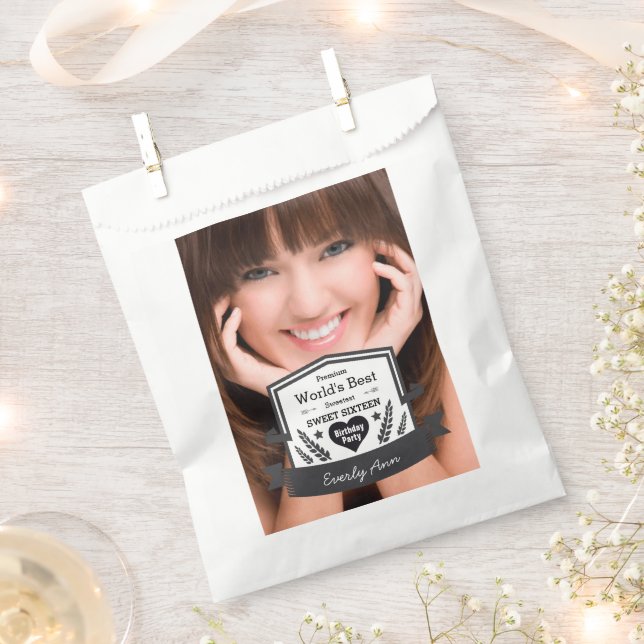 Your Photo Rustic Chalkboard Folk Art Sweet 16 Favour Bag (Clipped)