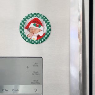Your Photo Santa Baby Green Background Snowflakes Magnet