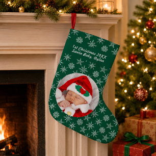 Your Photo Santa Baby Snowflake & Green Background Small Christmas Stocking