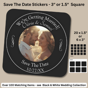 Your Photo, Save The Date, Black & White Infinity Square Sticker