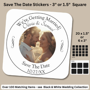 Your Photo, Save The Date, Black & White Infinity Square Sticker