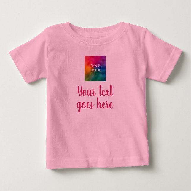 Your Photo & Script Text Trendy Template Pink Baby T-Shirt (Front)