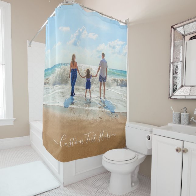 Your Photo Shower Curtain with Custom Text (In Situ)