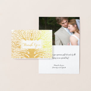 Your Photo Silver Foil Oak Tree Wedding Thank You Card