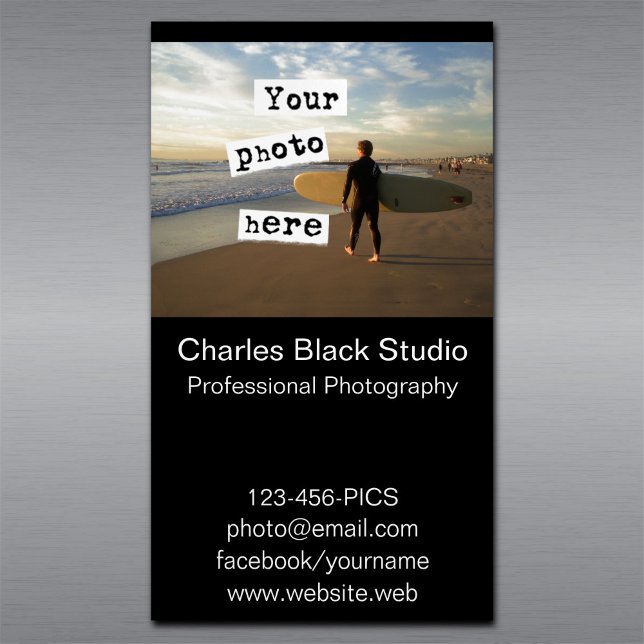 Your Photo Simple Black Photography Photograph Magnetic Business Card (Creator Uploaded)