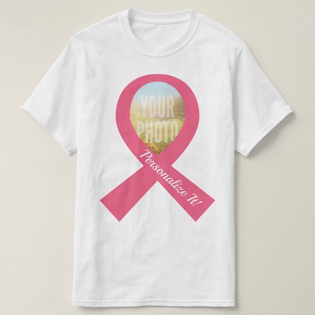 YOUR PHOTO Simple Pink Ribbon T-Shirt (Design Front)
