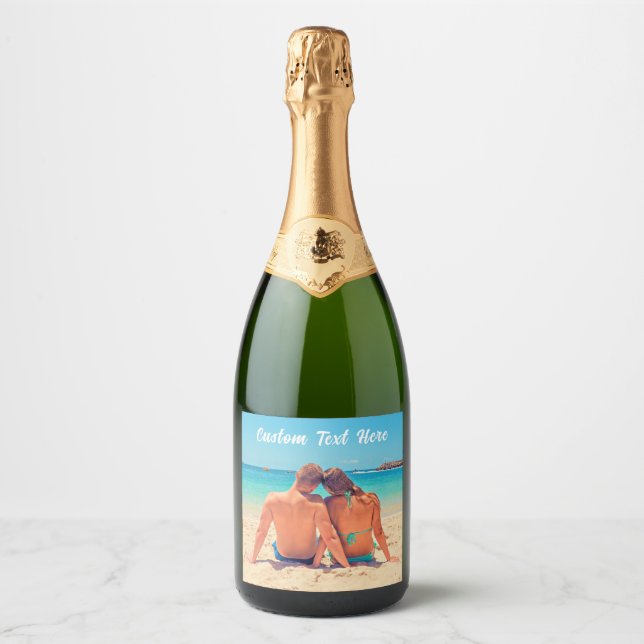 Your Photo Sparkling Wine Labels with Custom Text (Front)