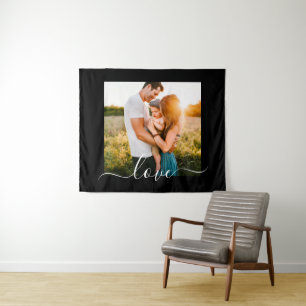 Your Photo Tapestry Template Love Text Black