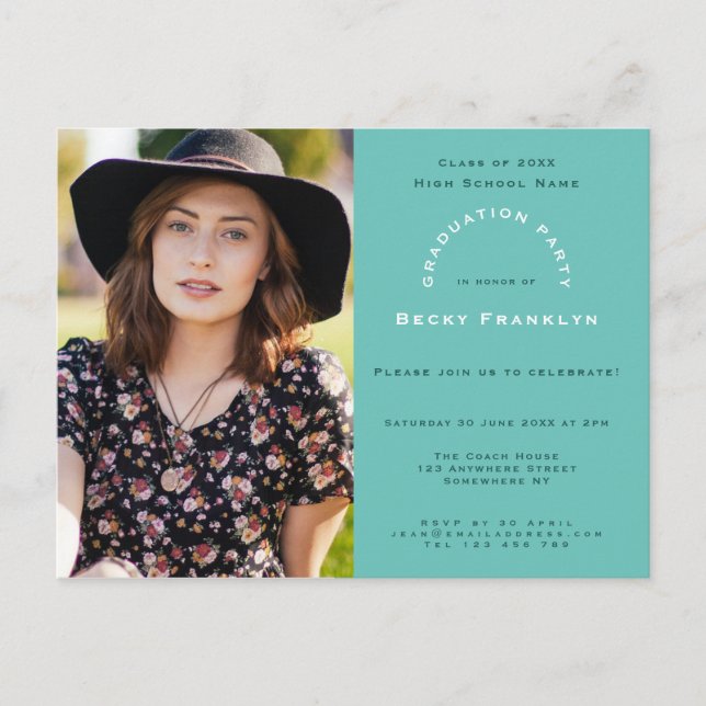 Your Photo/Teal/Typography/Graduation Party Invitation Postcard (Front)
