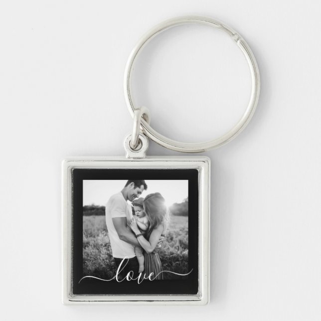 Your Photo Template Cursive Love Metal Keychain (Front)