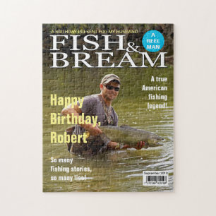 YOUR PHOTO, TEXT Fun fake fishing magazine cover, Jigsaw Puzzle