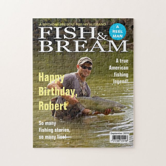 YOUR PHOTO, TEXT Fun fake fishing magazine cover, Jigsaw Puzzle (Vertical)