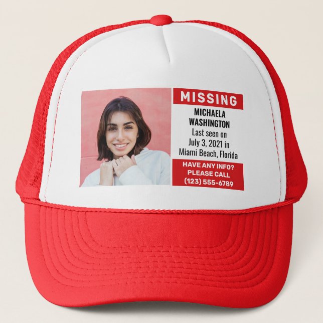YOUR Photo & Text MISSING Trucker Hat (Front)