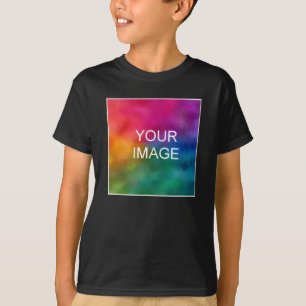 Your Photo Text Name Youth Boys Front Print Black T-Shirt