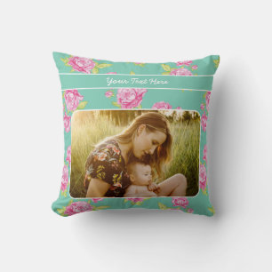 Your Photo/Text/ Pastel Shabby Pink Floral Flowers Cushion