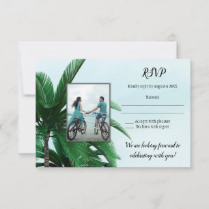 Your Photo Tropical Palm Tree Beach Wedding RSVP Invitation