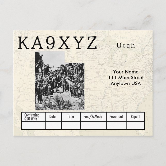 Your Photo Utah Shaped Cutout Custom QSL Postcard (Front)