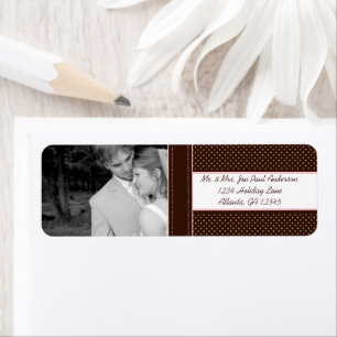 Your Photo Wedding Deep Brown & Pink Dots Return Address Label