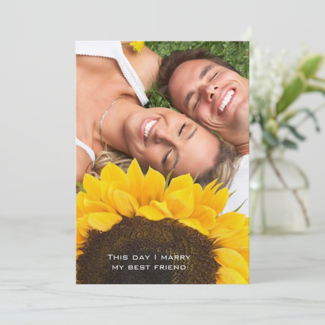 Your Photo Wedding Invitation with Sunflower (Standing Front)