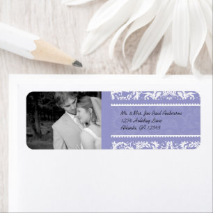 Your Photo Wedding Vintage Black Damask Return Address Label