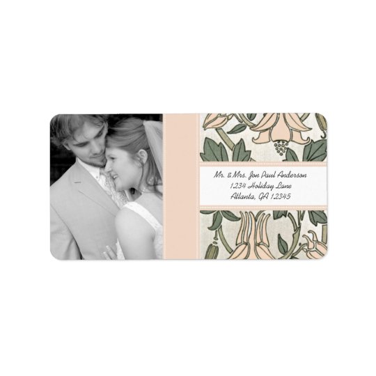 Your Photo Wedding Vintage Silver Peony & Green Address Label