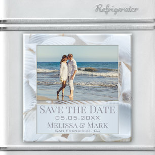 Your Photo White Sea Shells Save the Date Magnet