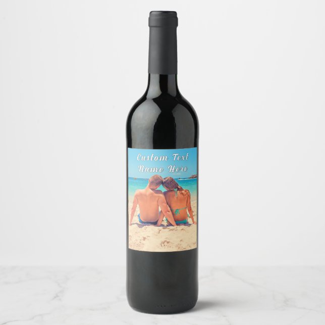 Your Photo Wine Bottle Labels with Custom Text (Front)