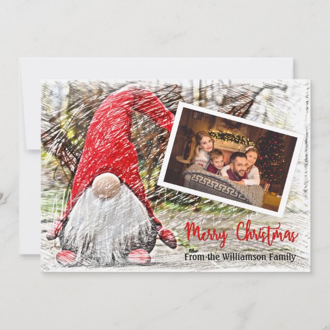Your Photo With Christmas Gnome Christmas Holiday Card (Front)