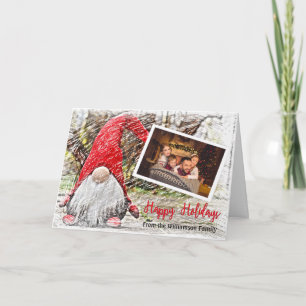 Your Photo With Christmas Gnome Happy Holidays Holiday Card