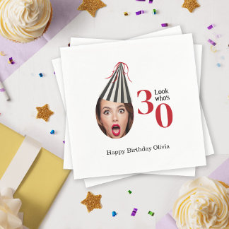 Your Photo with Party Hat Fun 30th Birthday Napkin