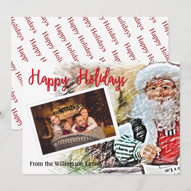 Your Photo With Santa and His List Happy Holidays Holiday Card (Front/Back)