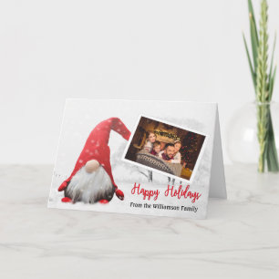 Your Photo With Snowy Gnome Happy Holidays Holiday Card