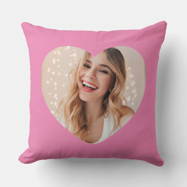 Your photo your face on a personalized heart pink cushion (Front)