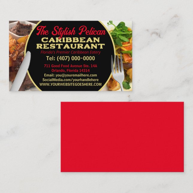 Your Photos Caribbean Restaurant Catering Services Business Card (Front/Back)