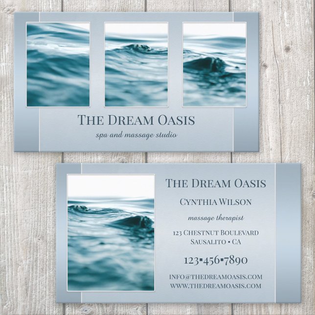 Your Photos Dream Blue Spa Massage Business Card (Creator Uploaded)