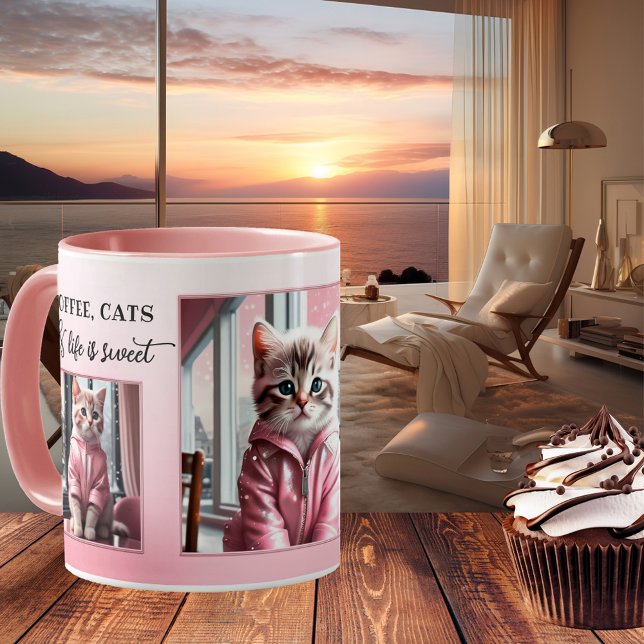 Your Photos Funny Cat Sweet Pink Coffee Mug (Mug featuring your photos framed by a simple design in sweet pink colors - nice for Valentine's Day)
