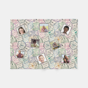YOUR photos in a Travel Stamps Pattern Fleece Blanket