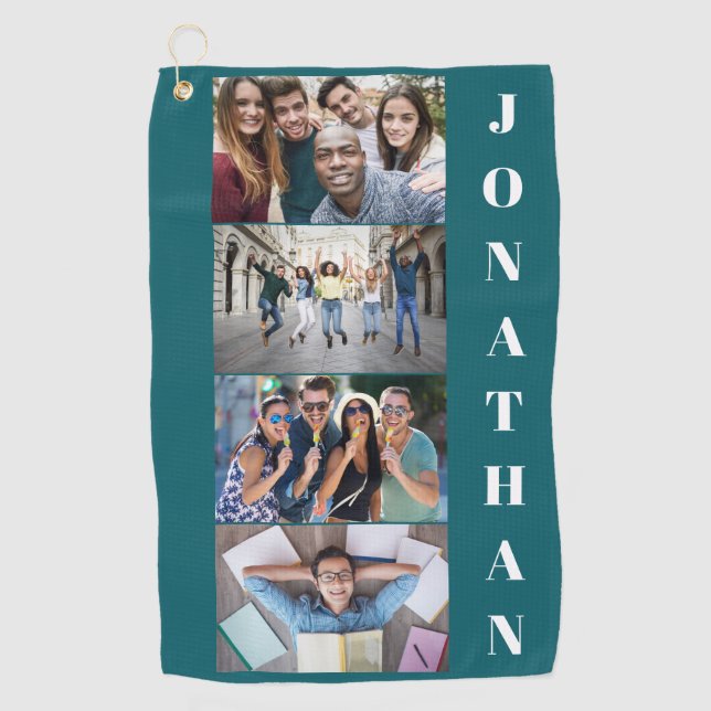 YOUR photos, name & colour golf towel (Front)