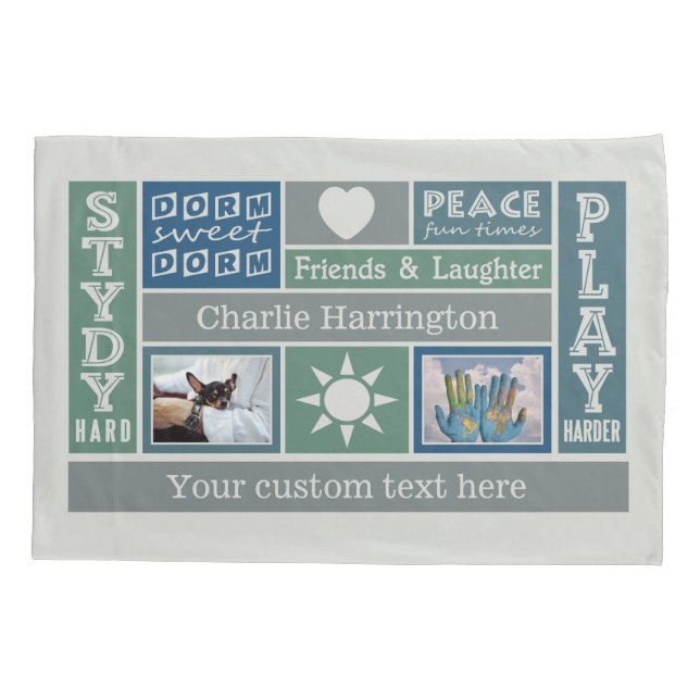 YOUR PHOTOS & NAME custom dorm room pillowcase (Back)