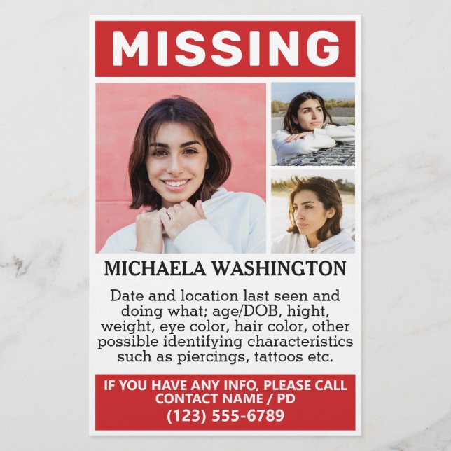 YOUR Photos & Text "MISSING" flyers (Front)