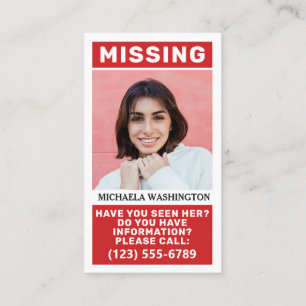 YOUR Photos & Text "MISSING PERSON" Business Card