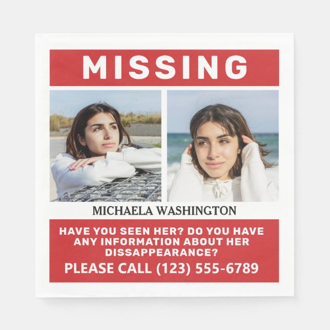 YOUR Photos & Text "MISSING PERSON" Napkin (Front)