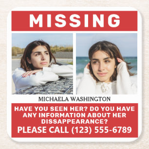 YOUR Photos & Text "MISSING PERSON" paper coasters