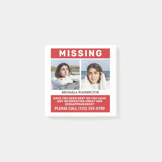 YOUR Photos & Text "MISSING PERSON" Post-it Notes (Front)